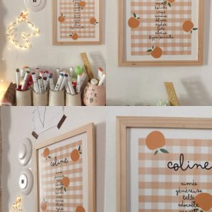 Le cadre avec l'affiche A4 d'affirmations positives vichy orange et abricots